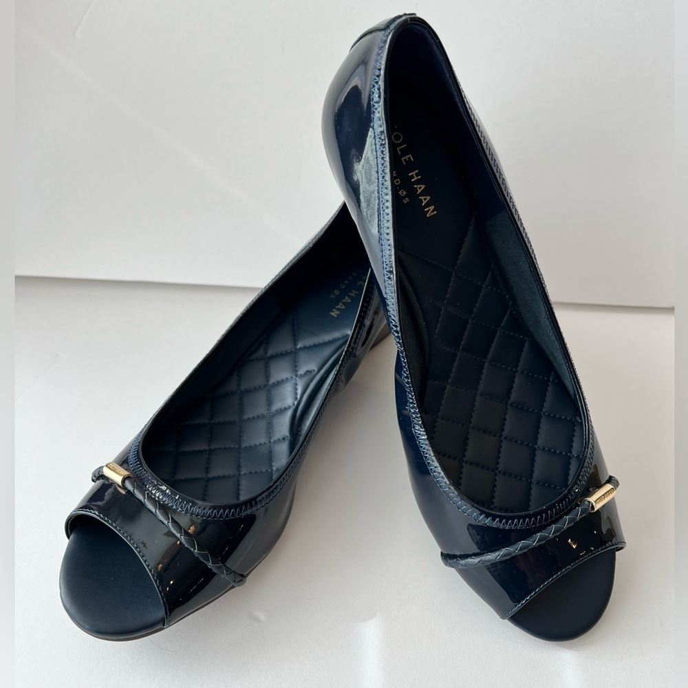 NEW |Cole Hann Tali Grand Open Toe Wedge Navy Blue